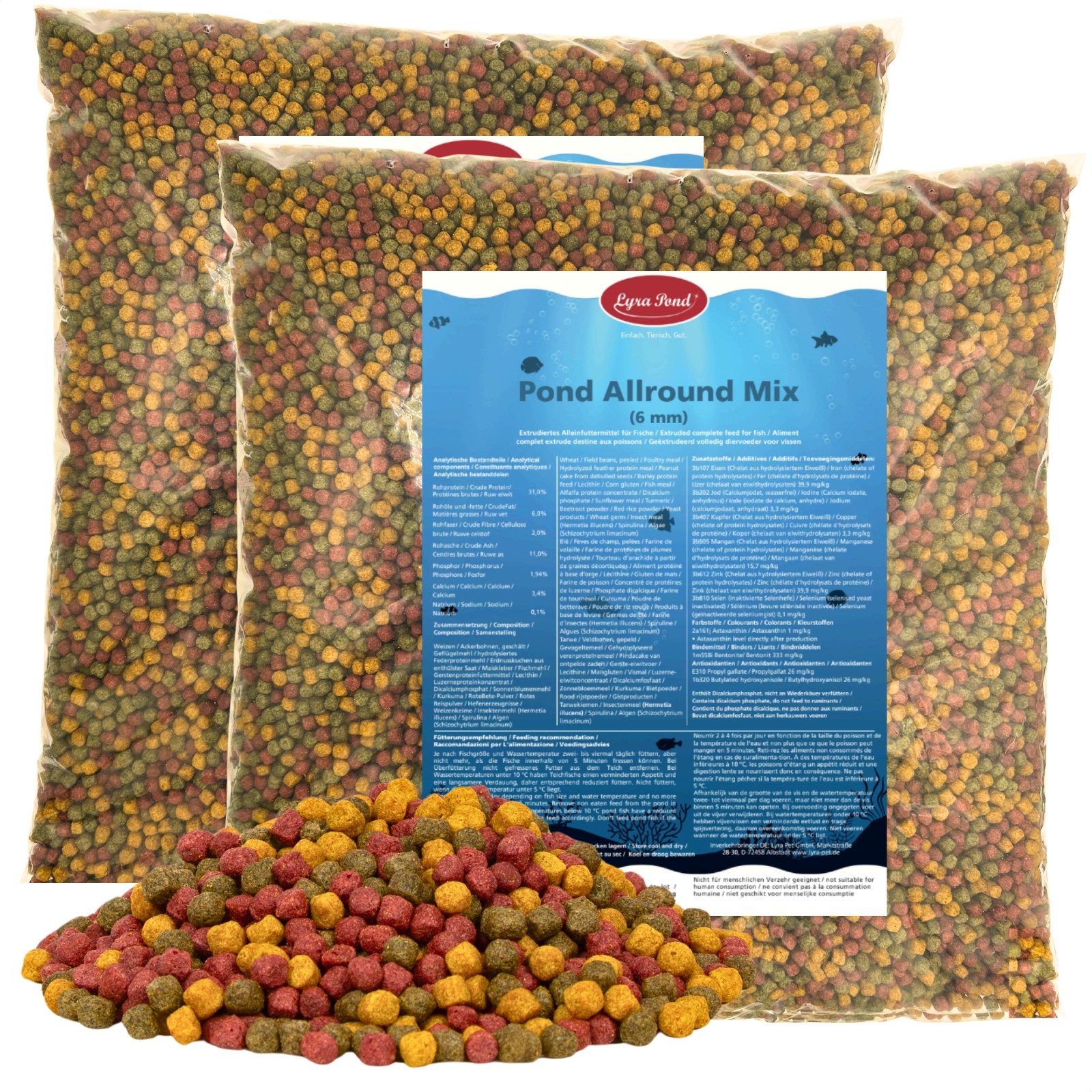 Lyra Pet 2 x 10 Liter (7,4 kg) Lyra Pond® Pond Allround Koi Mix Fischfutter, Hauptfutter für: Fisch
