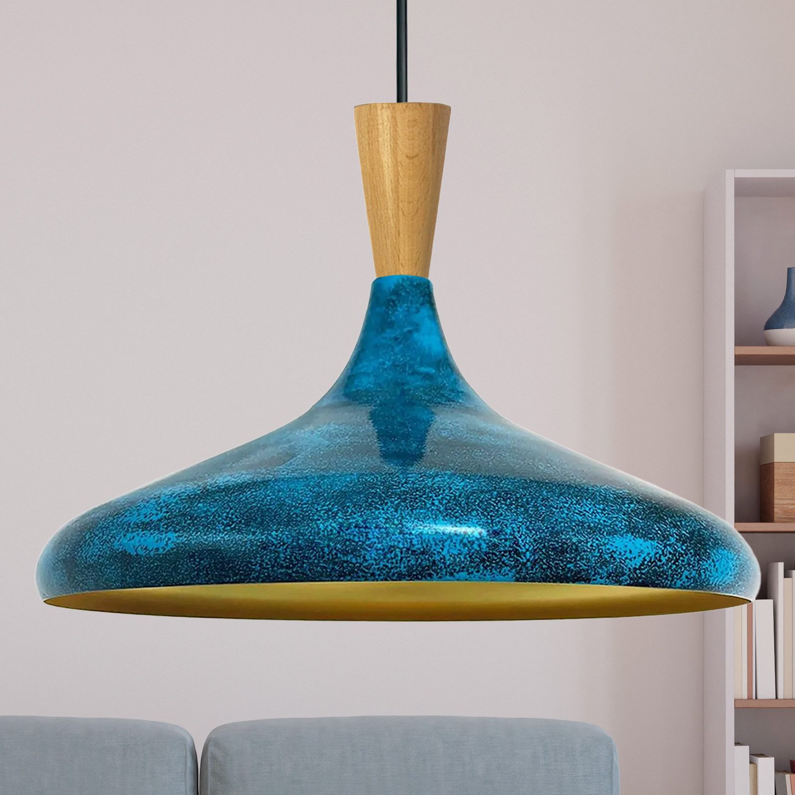 Bamyum Pendelleuchte Champion Kegel Holz-Kopfteil 35 cm Metall E27 Modern Pendelleuchte, ohne Leuchtmittel