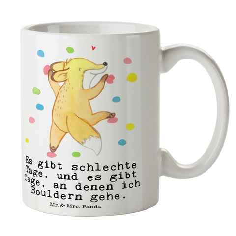 Mr. & Mrs. Panda Tasse Fuchs Bouldern - Weiß - Geschenk, Kaffeetasse, Schenken, Kletterhalle, Keramik, Langlebige Designs