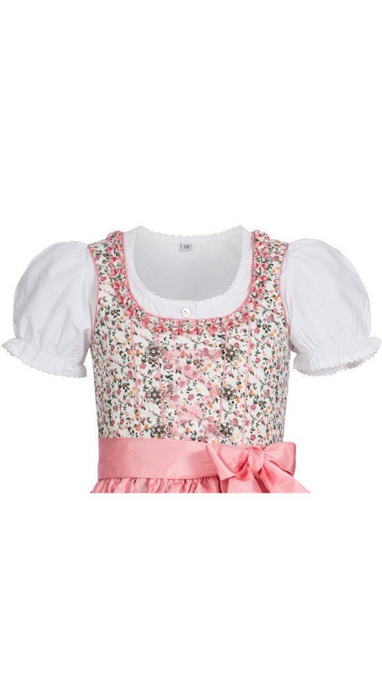 Nübler Dirndl Kinderdirndl Nina in Weiß Rosa, 3-teiliges Set - Rocklänge knielang (Dirndl Set NINA, Dirndl Kleid mit Bluse und Schürze) Kinder Tracht im bayeris – Bild 2 von 5