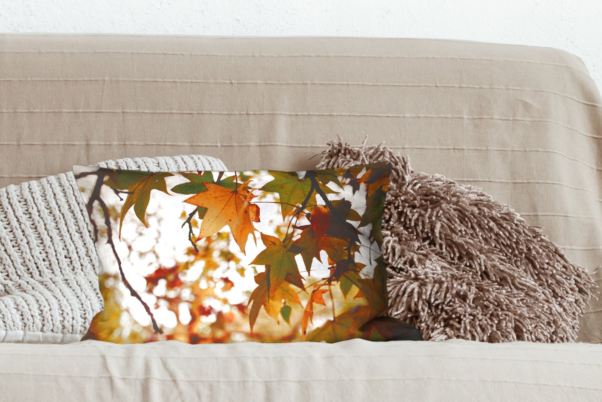Herbstblätter Natur Dekokissen Zierkissen, Rustikal, Dekoration, - MuchoWow Schlafzimmer Wohzimmer Dekokissen mit Füllung, -