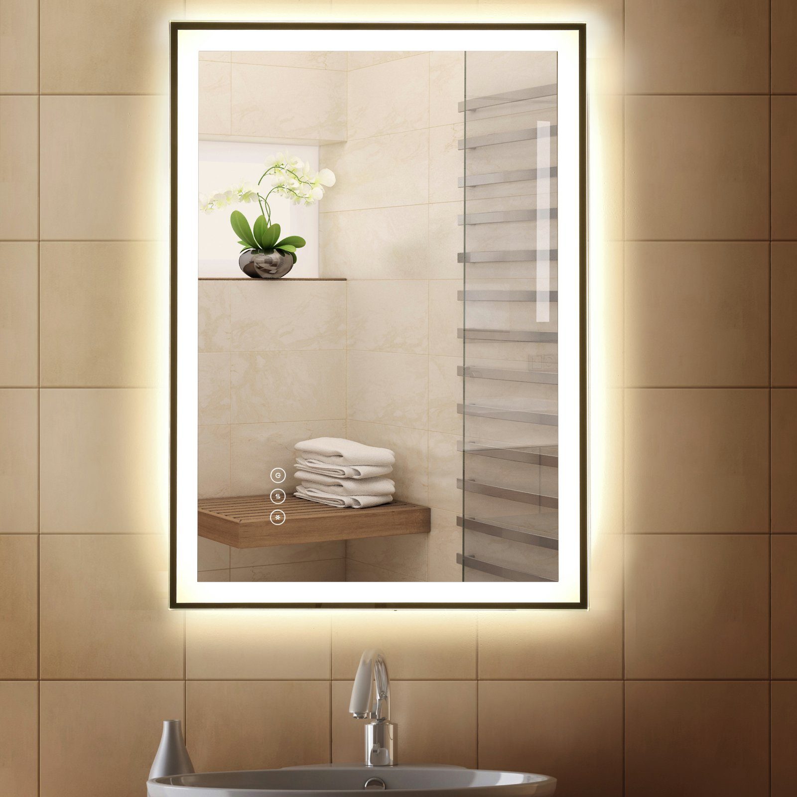 1 Kleankin x Antibeschlagsfunktion, Nebelfreier LED-Spiegel Badspiegel Farben Wandspiegel 1-St., Badspiegel), 3 Touch-Schalter mit (Set,