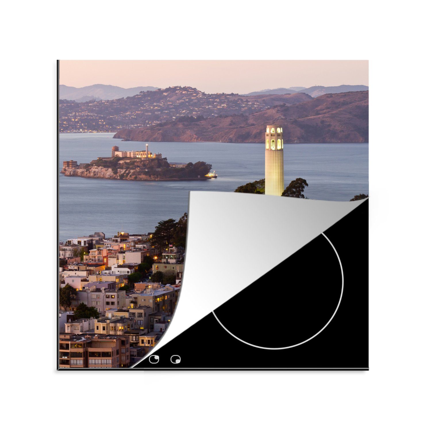 MuchoWow Herdblende-/Abdeckplatte Alcatraz - San Francisco - Amerika, Vinyl, (1 tlg), 78x78 cm, Ceranfeldabdeckung, Arbeitsplatte für küche