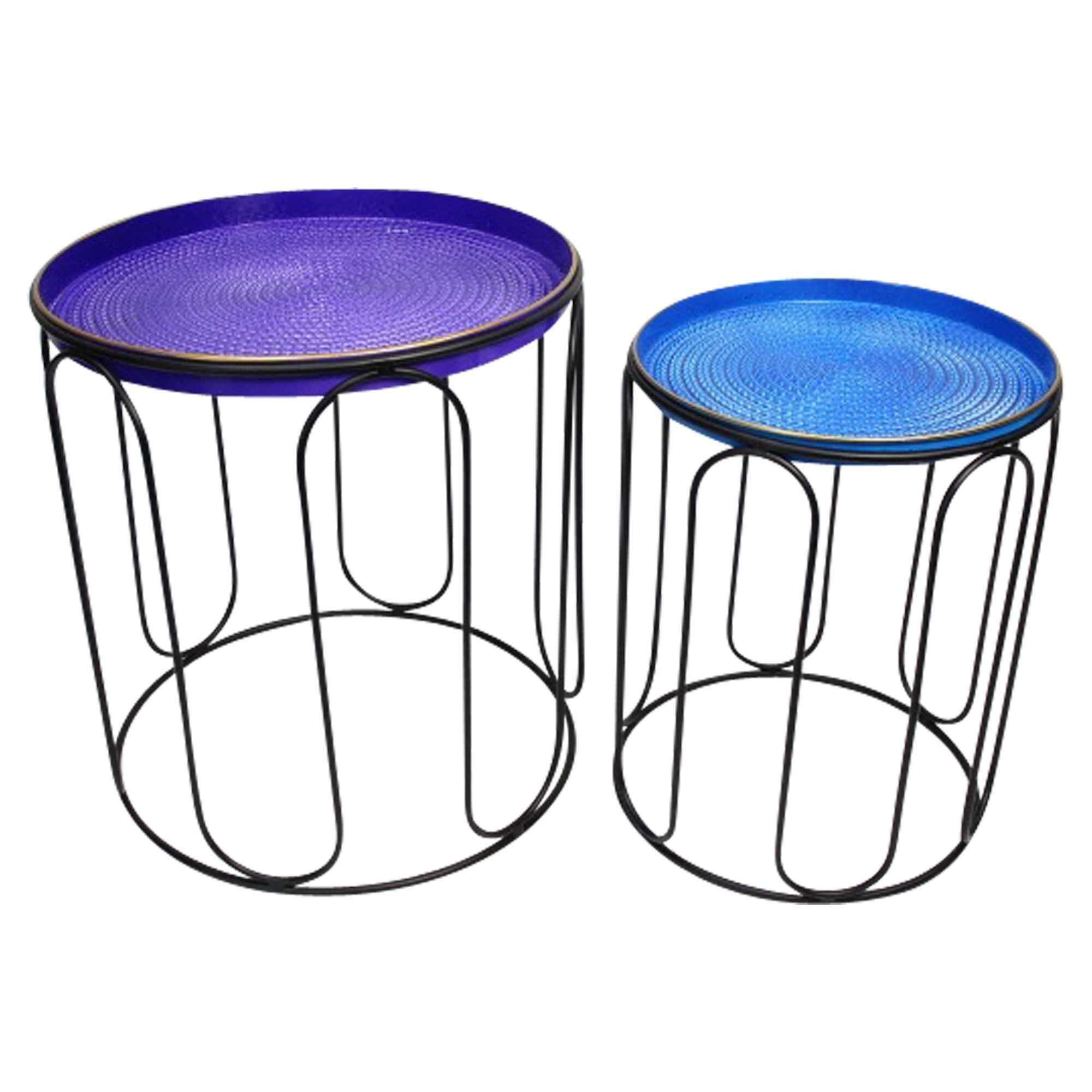 Dekoleidenschaft Tabletttisch Beistelltisch "Blau" Metall, Tablett in blau, Tisch mit Serviertablett (2-St., im Set), 40 + 46 cm hoch