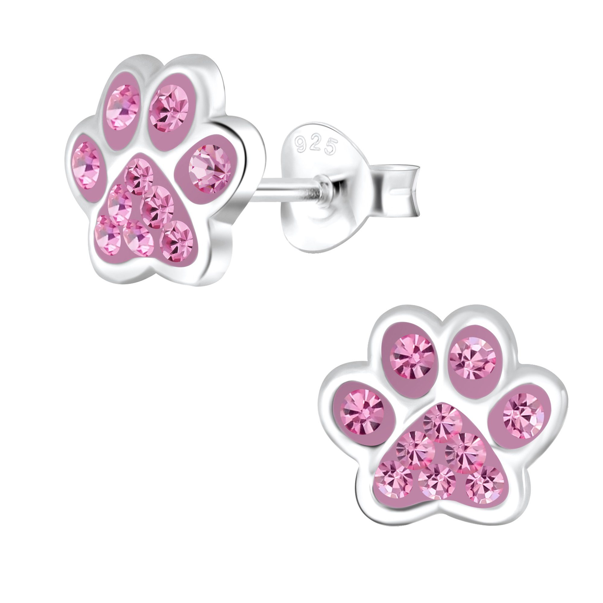 schmuck23 Paar Ohrstecker Kinder Ohrringe Kristall Pfote 925 Silber, Kinderschmuck