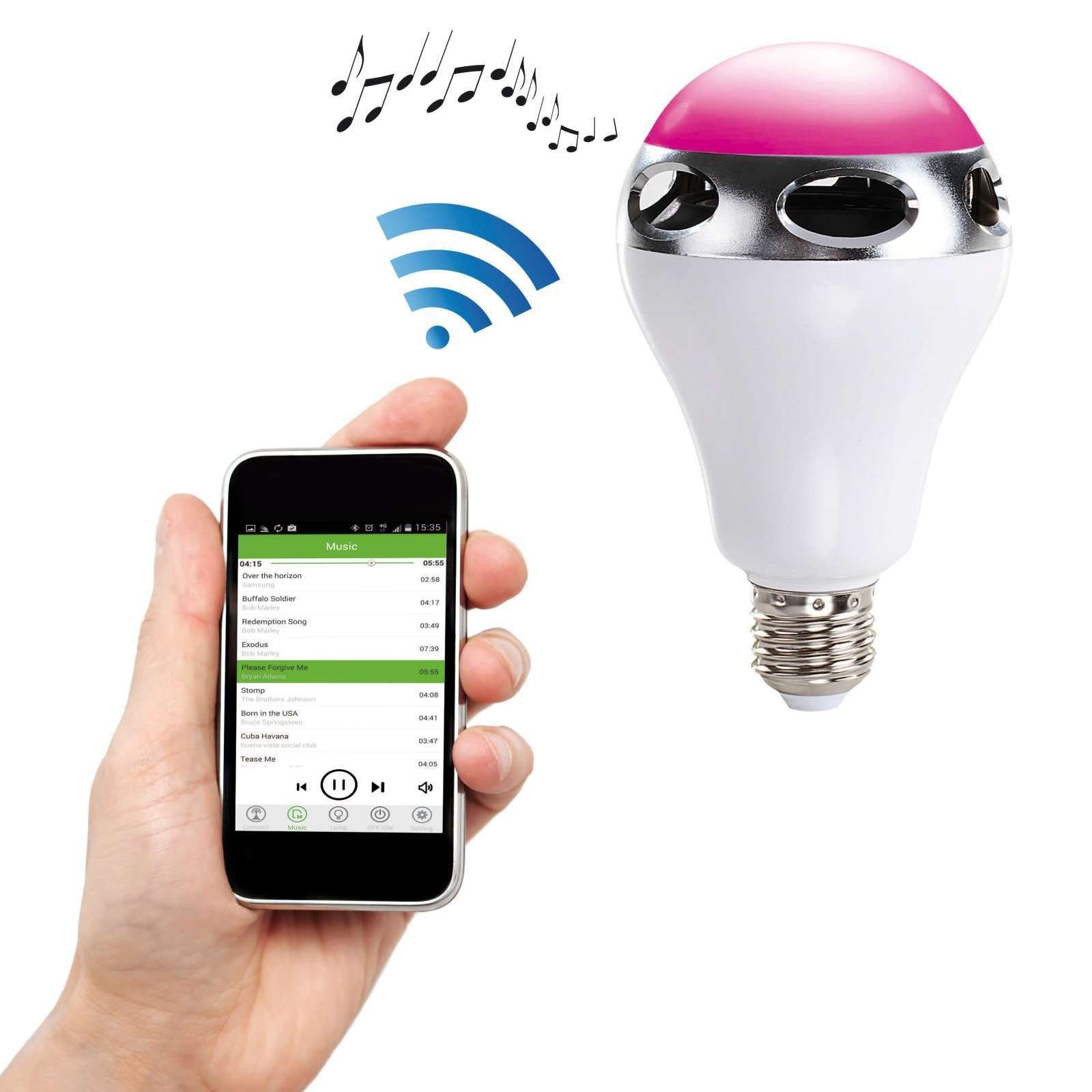 LIVOO Bluetooth-Lautsprecher Farbwechsel LED-Glühbirne Lautsprecher ClipSonic iOS E27