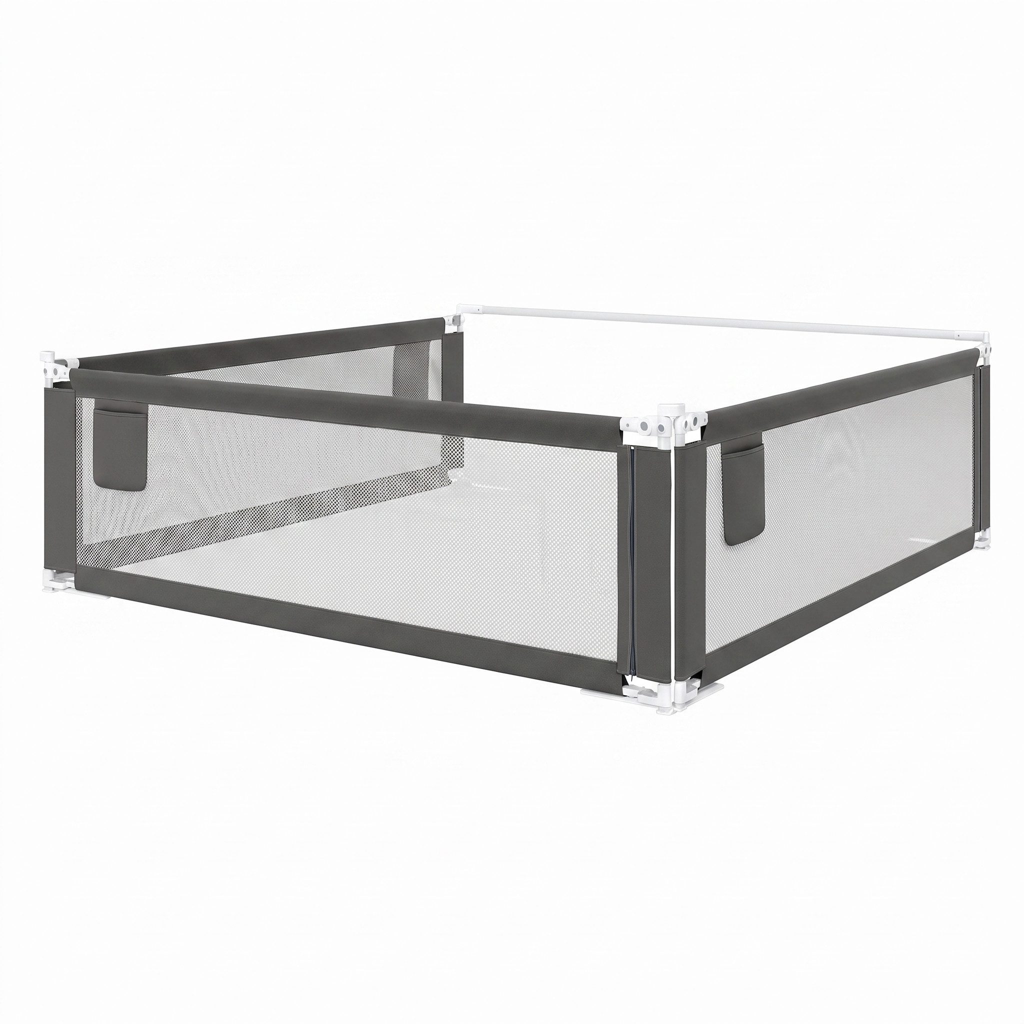 Bellabino Bettschutzgitter Drina, Rausfallschutz, Kinderbettgitter höhenverstellbar (180 cm breit, Dunkelgrau, mit Sicherheitsgurt, 3 St., Bettgitter für Boxspringbetten, Rausfallschutz), klappbar & kombinierbar, verfügbar in B 150/180/200 cm