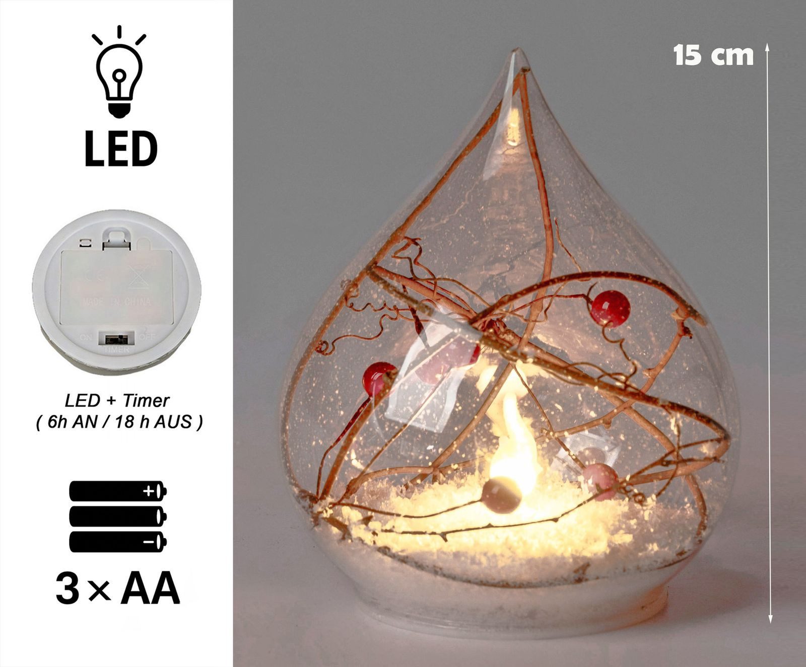 formano LED Dekolicht Dekokugel Weihnachten Tropfenform 15 cm Glaskugel mit günstig online kaufen