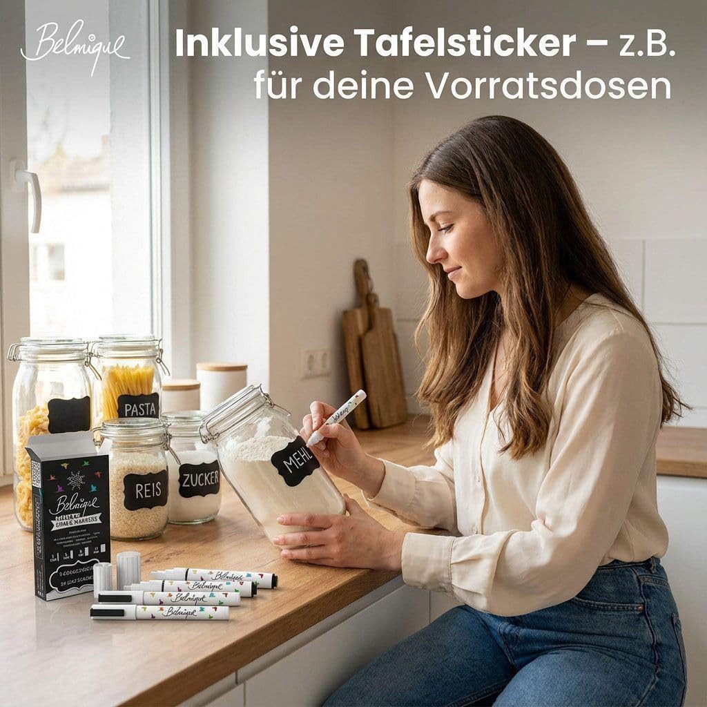 Belmique Malkreide Kreidemarker - Kreidestifte Pastellfarben, (Set, 9-tlg., Kreidesticker), Ideal für Tafel, Fenster, Whiteboard - Feine Rund-& Schrägkeilspitze