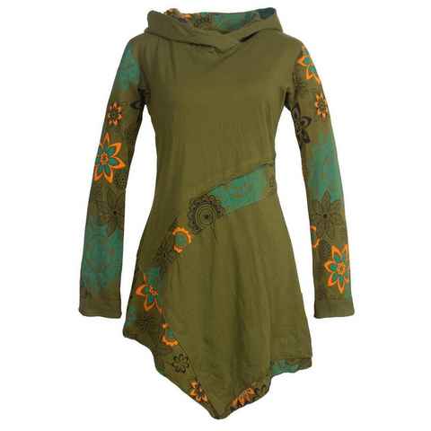 Vishes Jerseykleid Asymmetrisches Langarm Blumen-Kleid mit Kapuze Hippie, Goa, Ethno, Elfen Style