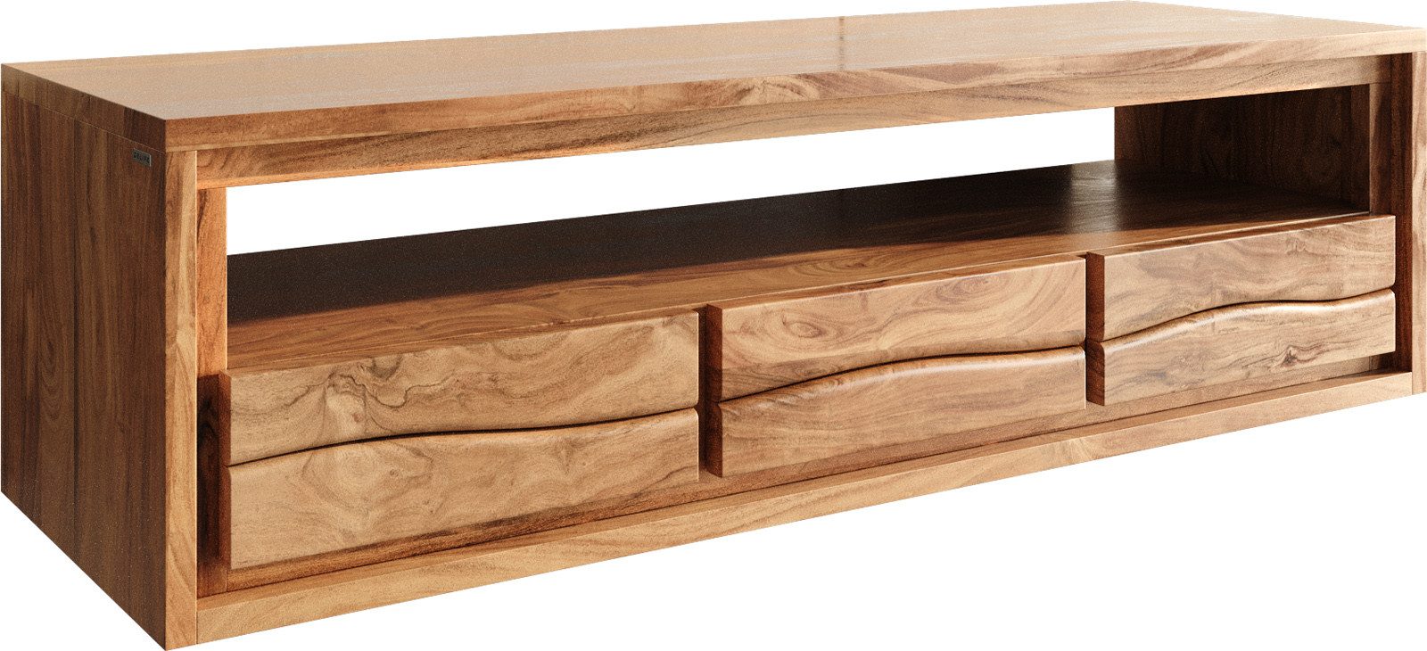 DELIFE Lowboard Live-Edge, Akazie Natur 146 cm 3 Schübe 1 Fach schwebend Lowboard