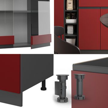Livinity® Küchenzeile R-Line, Rot/Anthrazit, 160 cm, AP Marmor