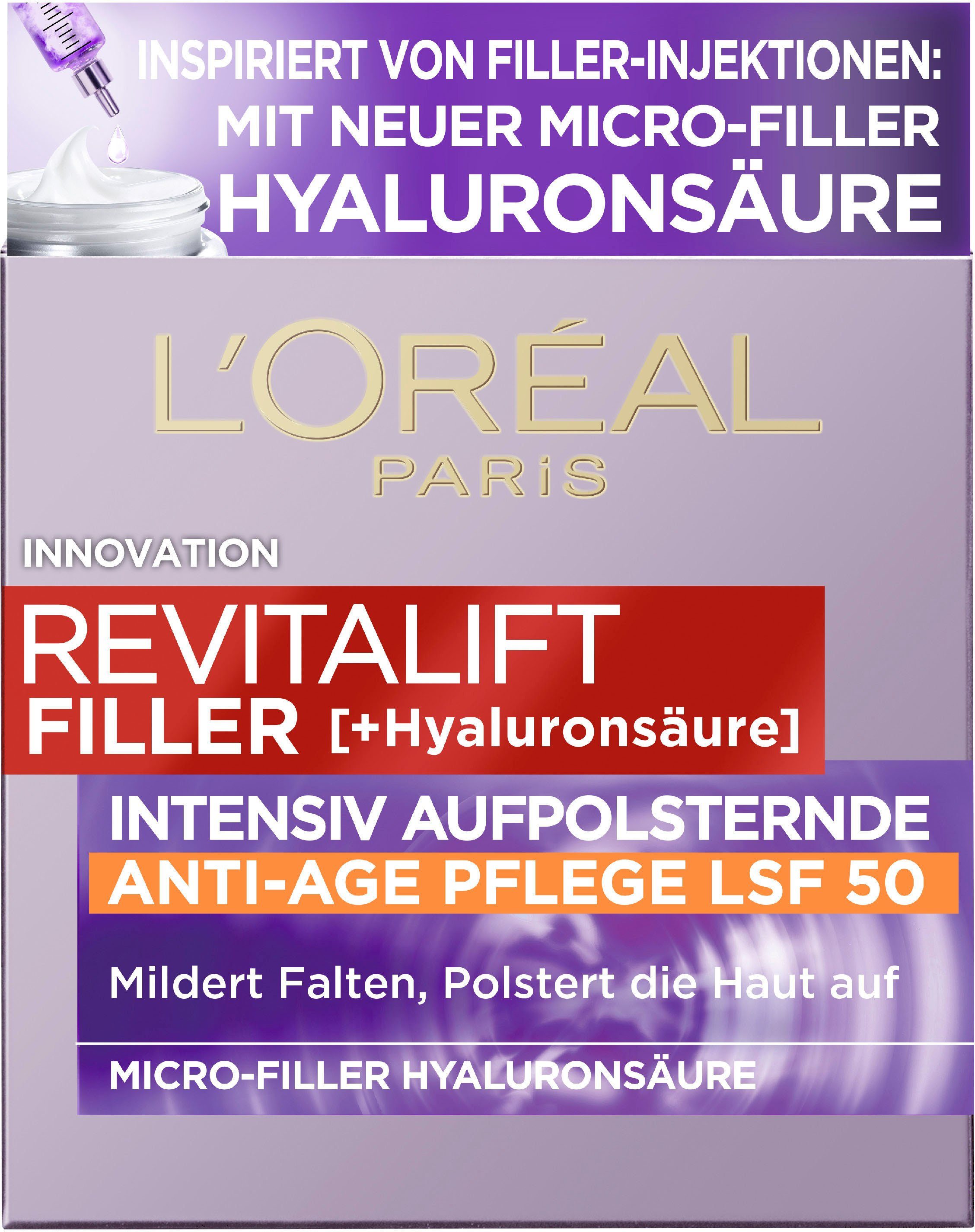 L'ORÉAL PARIS Tagescreme REVITALIFT FILLER TAG LSF 50, LSF 50, hydriert, mehr Spannkraft und Festigkeit, Anti-Age