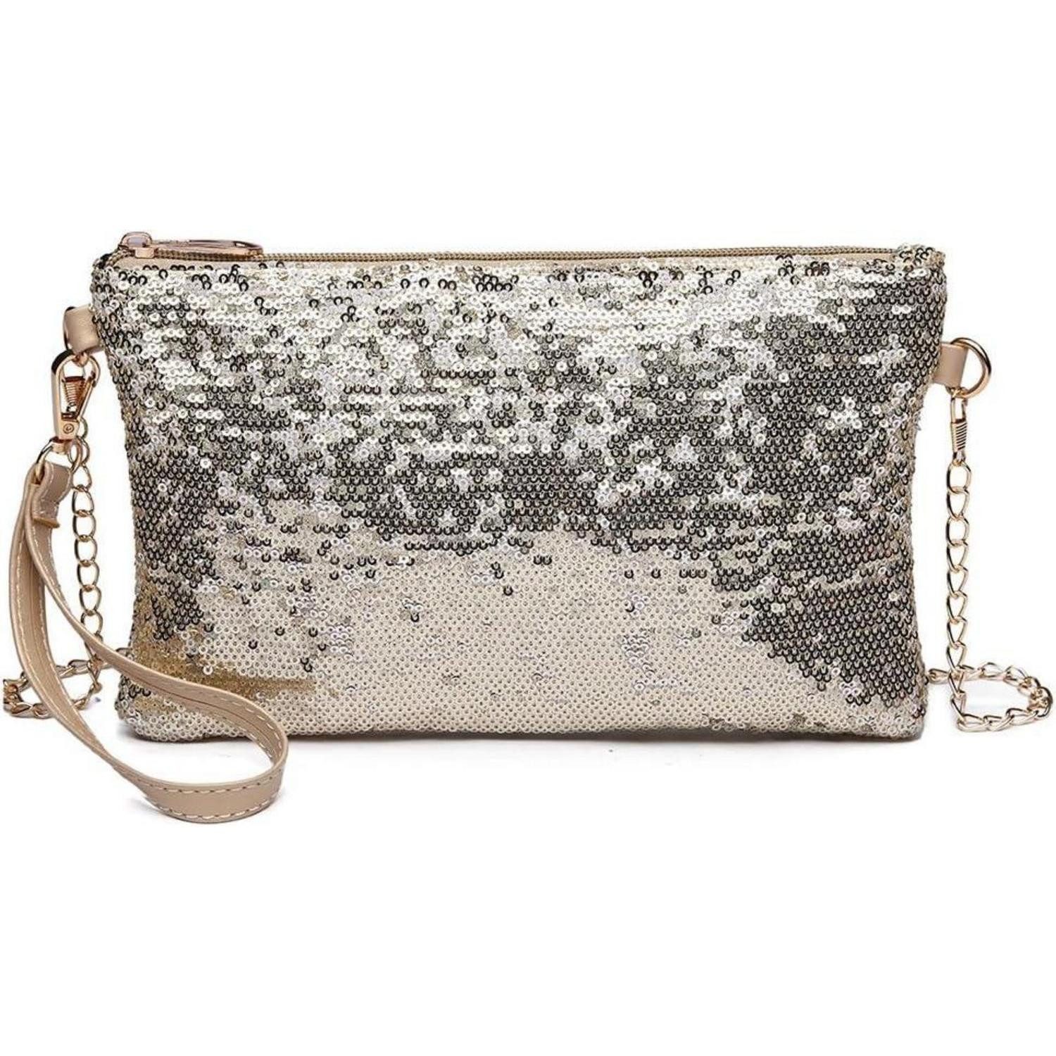 LuxusKollektion Clutch Clutches Damen Umhängetasche Pailletten Kettentasche 1-3 Helles Gold