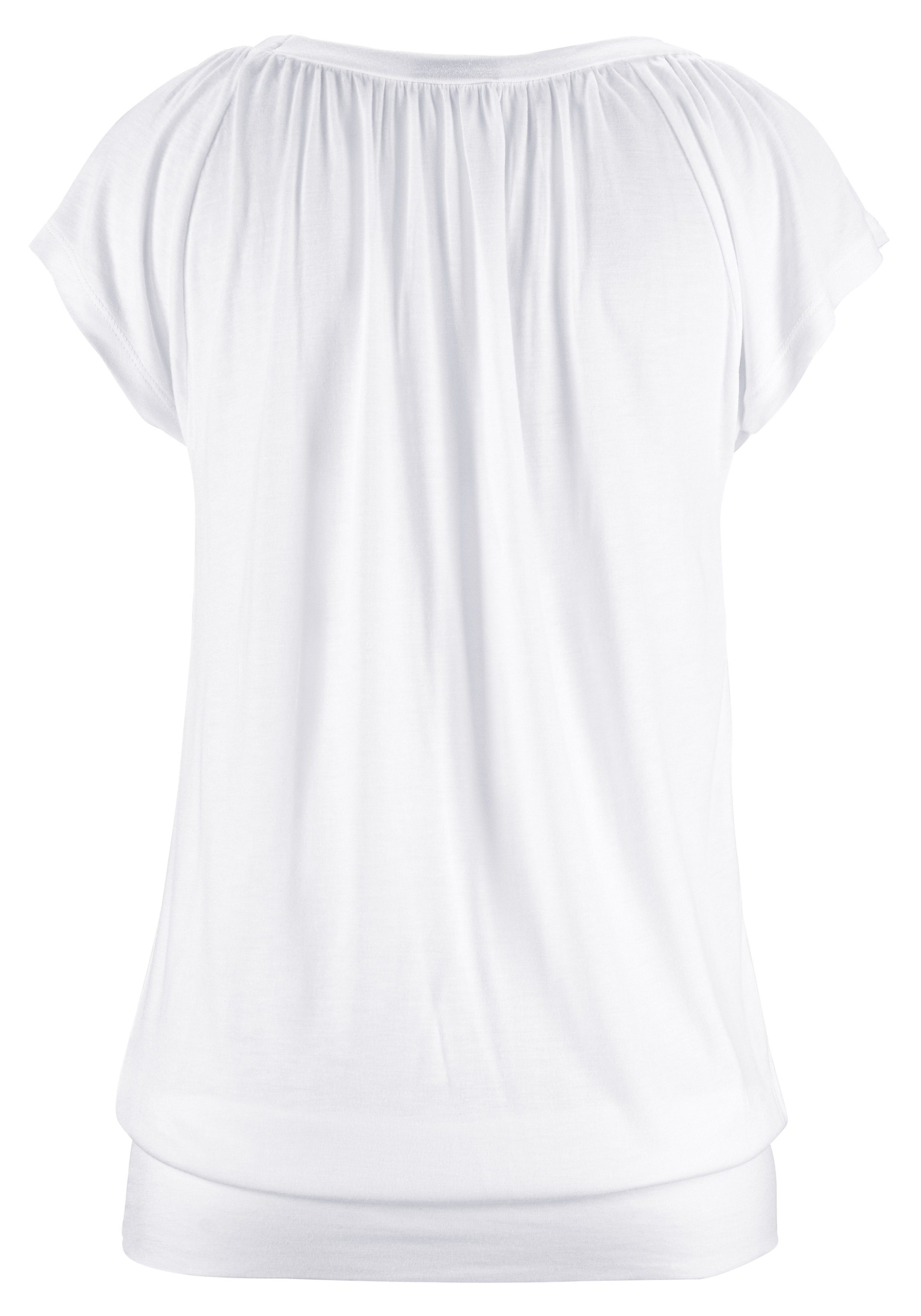 LASCANA V-Shirt mit breitem Gummizugbund, T-Shirt mit V-Ausschnitt, Basic