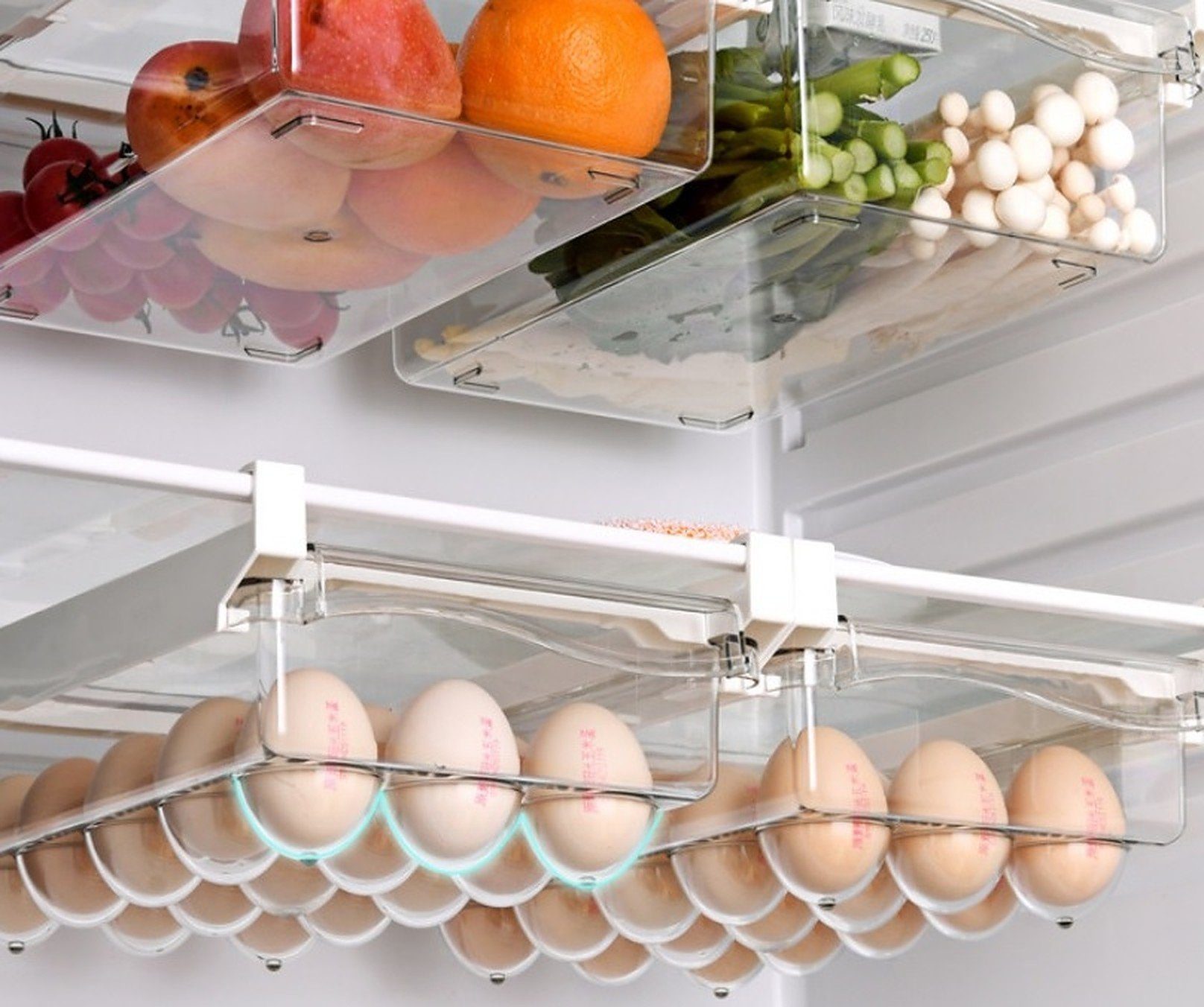 BAYLI Pizzaschneider Eierbehälter für Kühlschrank, Universal Kühlschrank Organizer für 15 – Bild 4 von 5
