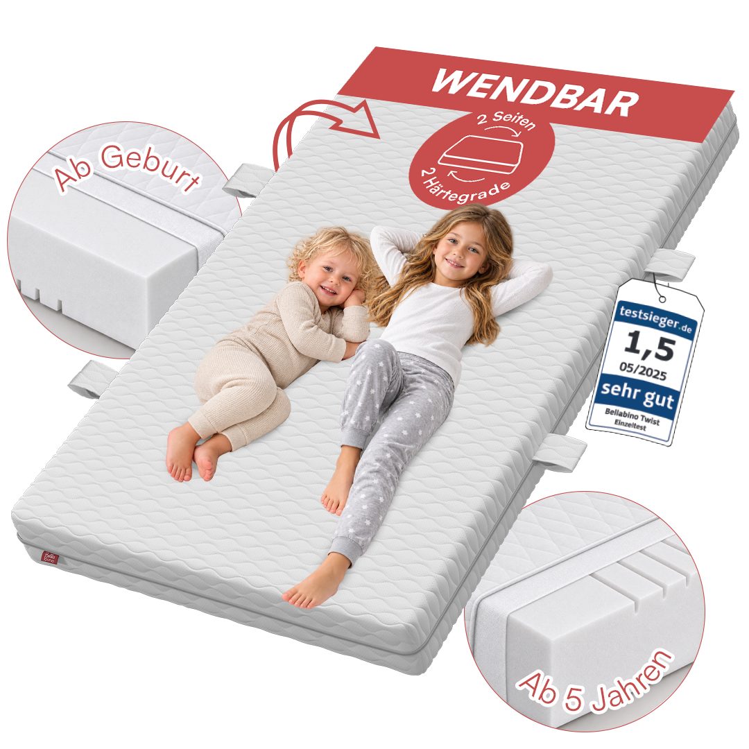 Kindermatratze Twist, Babymatratze ab Geburt, wendbar H1/H2, 7-Zonen, Bellabino, (140x200 cm), Kaltschaummatratze, abnehmbarer Bezug, Oeko-Tex zertifiziert