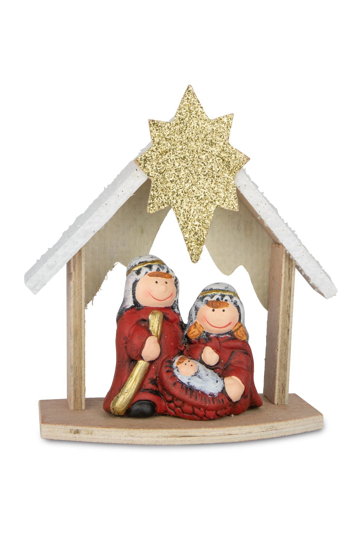 RIFFELMACHER & WEINBERGER Krippen-Zubehör Krippe mit 3 Figuren, Keramik & Holz, 14x15 cm