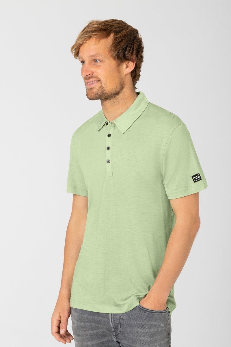 Poloshirt T-Shirt pflegeleichter M SUPER.NATURAL Green Merino TRAVEL Merino-Materialmix POLO Celadan