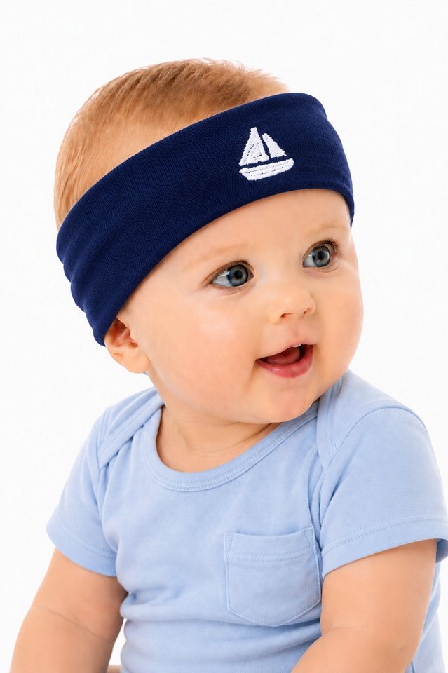 La Bortini Stirnband Baby Kopfband Ohrenschutz in blau weiß grün grau elastisch, weich, für Jungen, 34 bis 55cm Kopfumfang