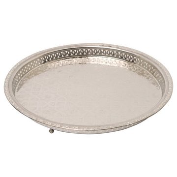 Casa Moro Tablett Marokkanisches Serviertablett Mernissi Silber rund Ø 37 cm 3 Füßen, Messing, (Ramadan Dekotablett wie aus 1001 Nacht, versilbertes Messing-Tablett, TA6042), Handmade