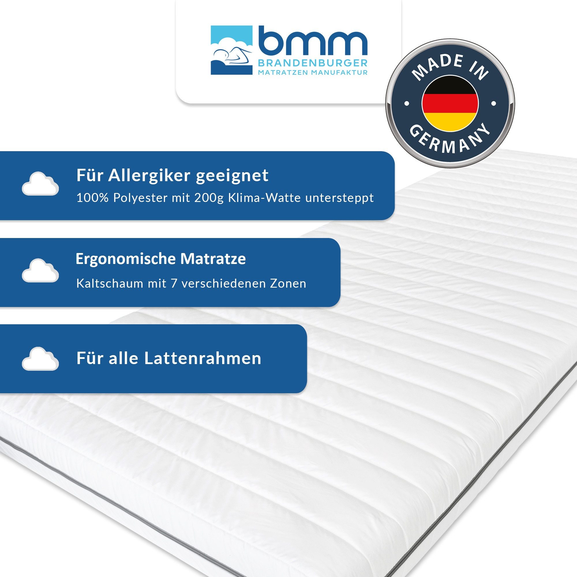 Komfortschaummatratze KLASSIK XXL, BMM, 12 cm hoch, ergonomischer 7-Zonen KSCell®-Schaum, Made in Germany