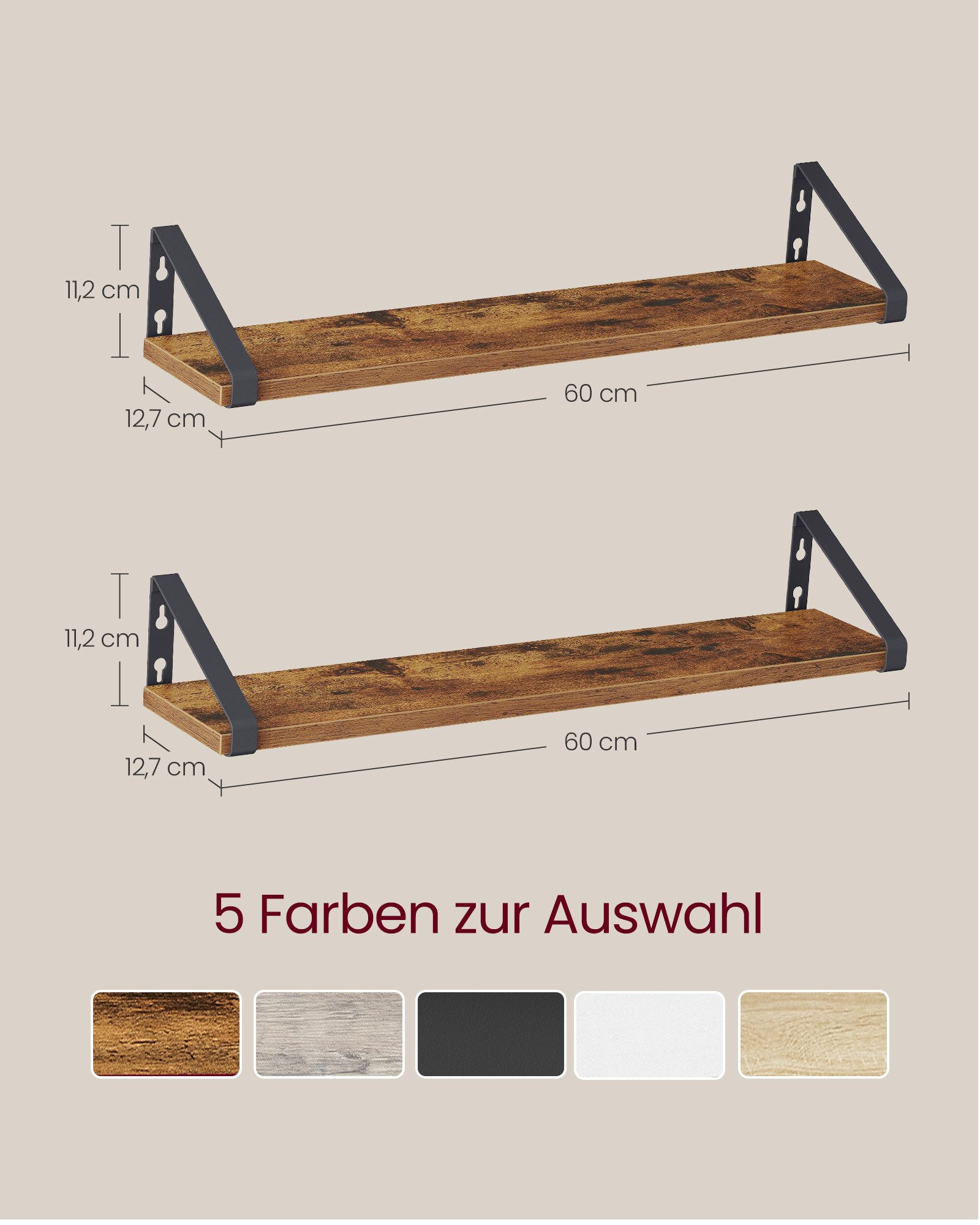 VASAGLE Wandregal, 2er Set, Regalbrett, 2 Montagemöglichkeiten, 60 cm, 10Kg günstig online kaufen