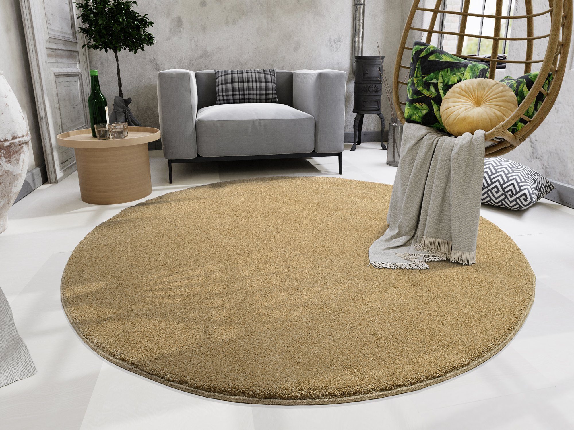 OCI DIE TEPPICHMARKE Teppich NEW VILLA MELANGE, auch in rechteckig, rund, Höhe: 20 mm, dichter Shaggy, melierte uni Farben, robuster Hochflor, Wohnzimmer