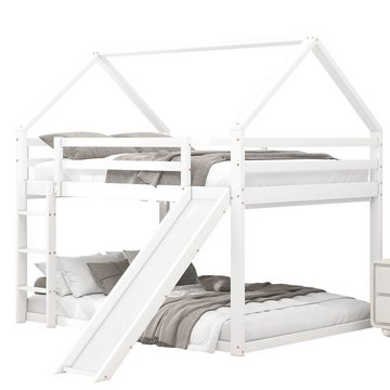 XDeer Kinderbett Doppelbett Hausbett Etagenbett mit Rutsche und Leiter, Kinderzimmer Hoch-Doppel-Stockbett, Weiß, 140x200cm