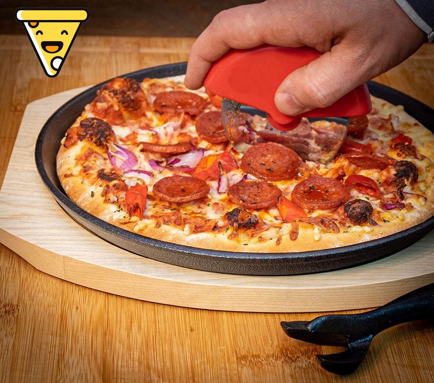 PizzaPilz mit spülmaschinenfest scharfer Pizzacutter, Pizzamesser XXL Rollmesser MAVURA Klinge Edelstahl Pizzaschneider Pizzarad Pizzaroller