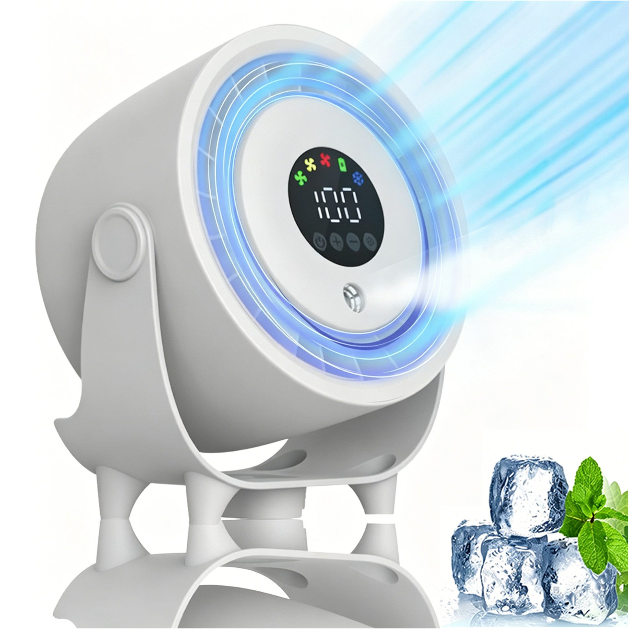 MOPUEA Tischventilator Turbo Tischventilator Mit Sprühnebel 100 Windstufen Akku Ventilator, Leise USB Luftzirkulator Mit LED Anzeige Für Büro Schlafzimmer Camping