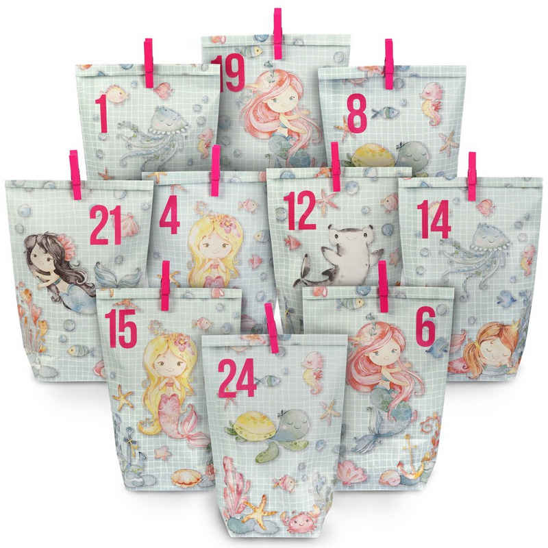 PAPIERDRACHEN befüllbarer Adventskalender Adventskalender - 24 Geschenktüten mit Zahlenaufkleber & Klammern