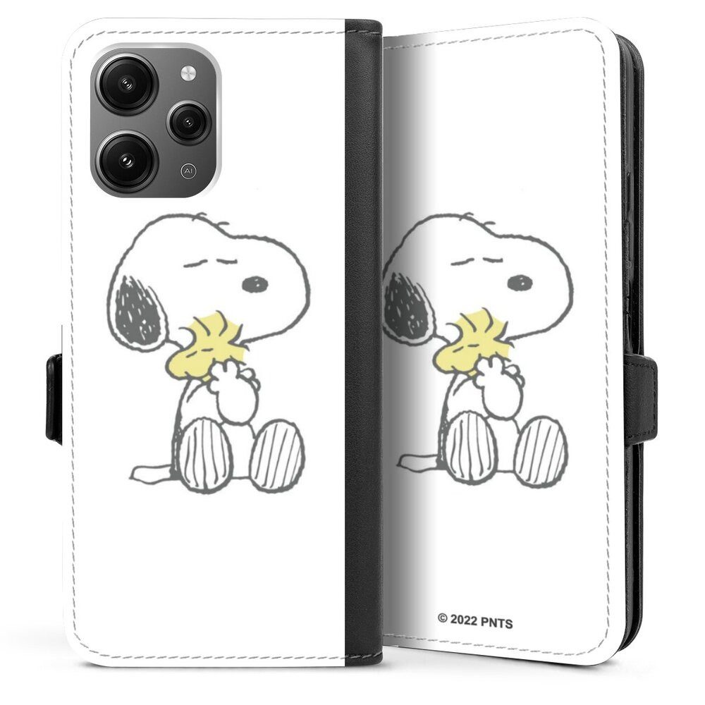 DeinDesign Handyhülle Peanuts Snoopy Liebe Snoopy And Woodstock Cuddling, Xiaomi Redmi 12 Hülle Handy Flip Case Wallet Cover Handytasche Leder