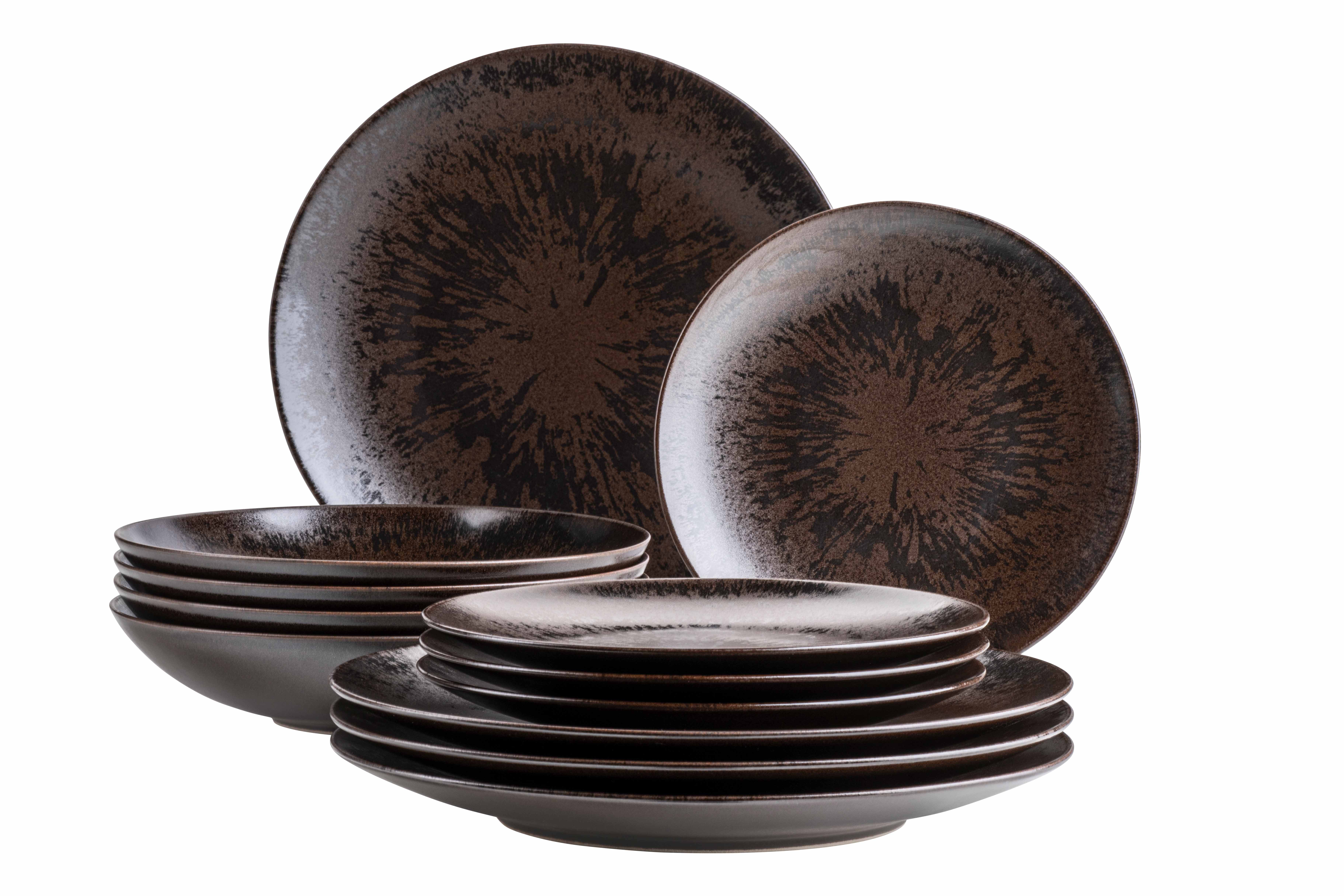 MÄSER Tafelservice METALLIC BRONZE, aus Keramik (12-tlg), 4 Personen, Keramik, Geschirr-Set, Service