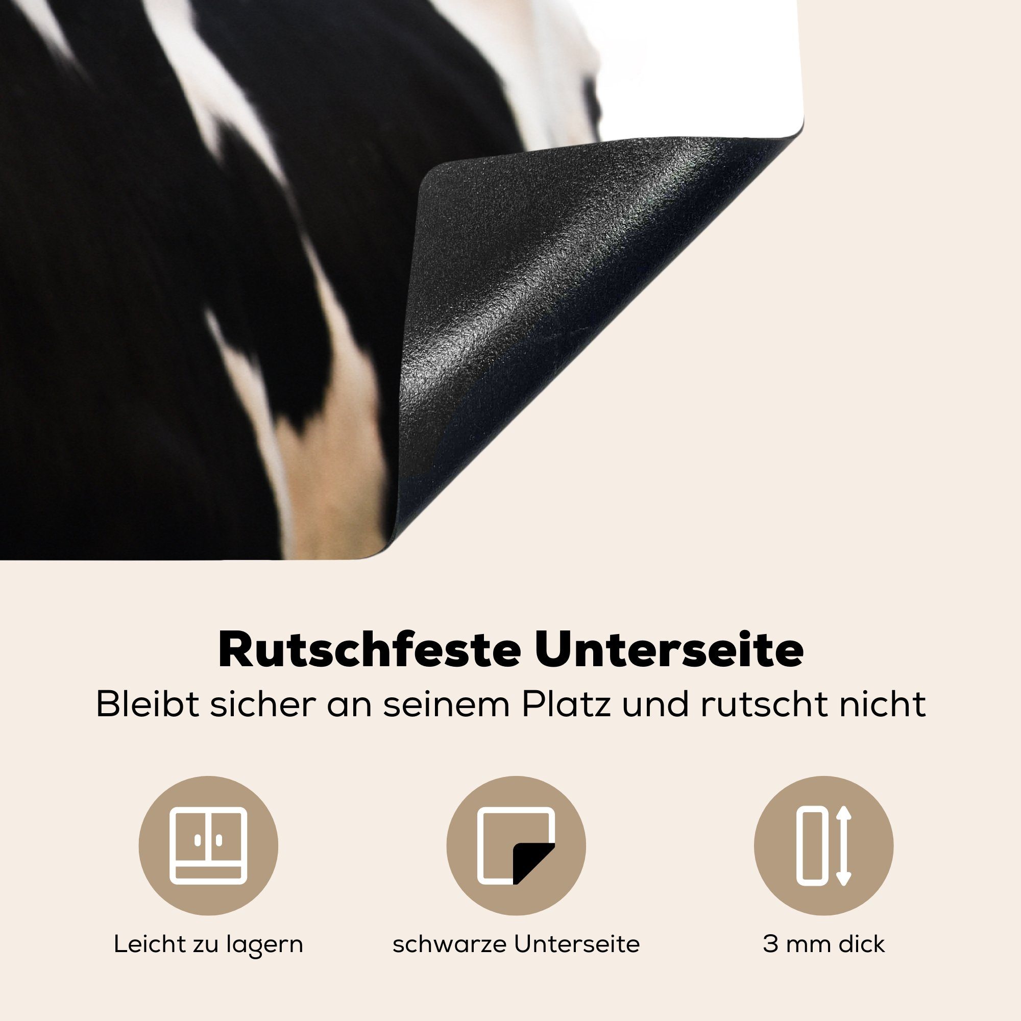 cm, Weiß, - tlg), Induktionskochfeld (1 Kuh Schutz für Vinyl, - 81x52 Herdblende-/Abdeckplatte MuchoWow Schwarz küche, die Ceranfeldabdeckung