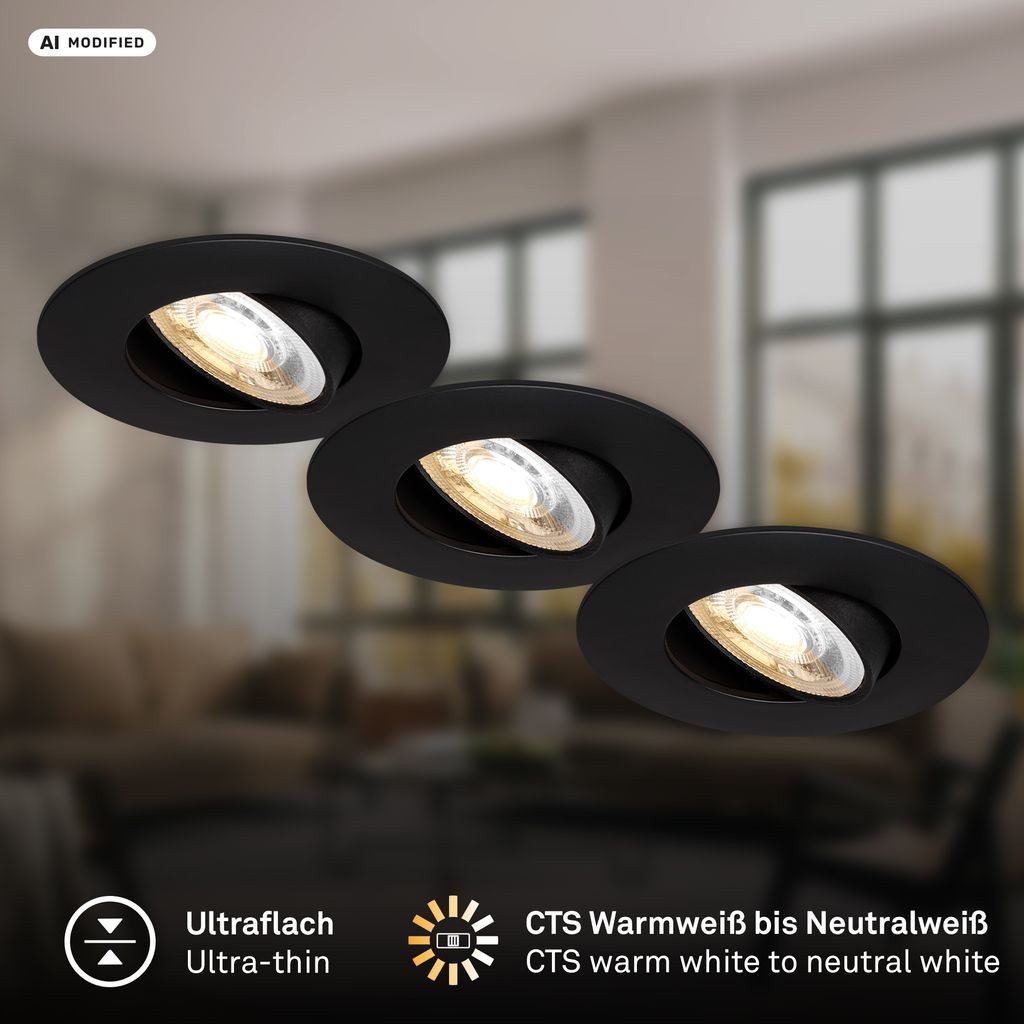 Briloner Leuchten LED Einbaustrahler LED Einbaustrahler 3er Set Schwenkbar CCT, LED fest integriert, 4000K - Neutralweiß, 2700K - Extra-Warmweiß, 3000K - Warmweiß, 90x24 mm, Wohnzimmer, Flur