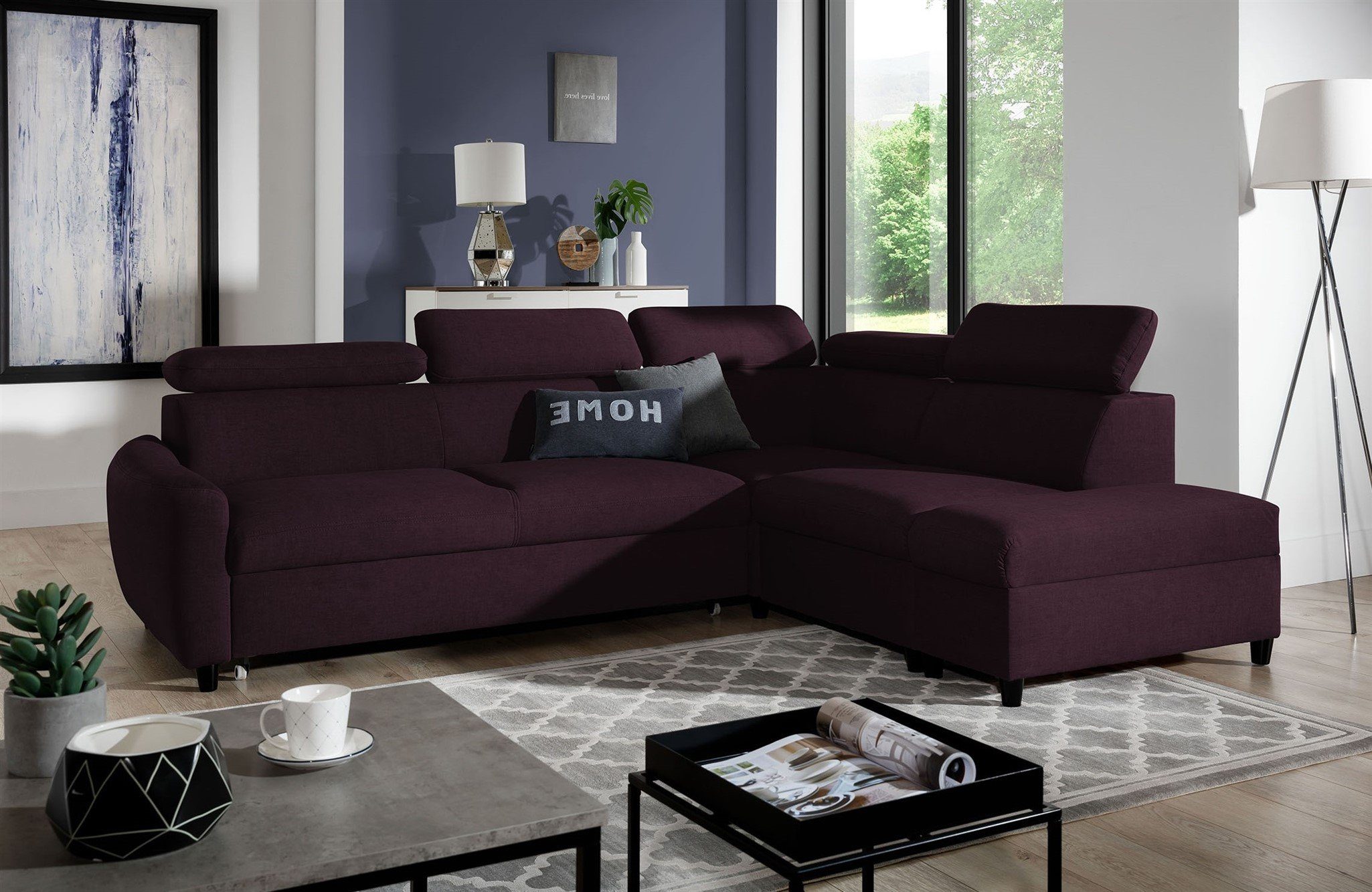 Fun Möbel Ecksofa Schlafsofa Sofa Ecksofa ANTON Velourstoff Esito, inkl. 2 Bettkästen und Schlaffunktion, Rundumbezug