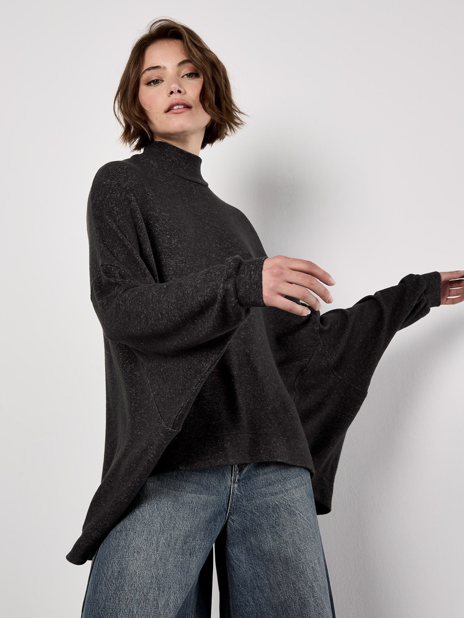 Apricot Fledermauspullover Oversized Pullover mit Stehkragen günstig online kaufen