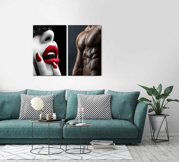 Sinus Art Leinwandbild 2 Bilder je 60x90cm Akt Sixpack Rote Lippen Erotisch Anziehend Sexy Mann