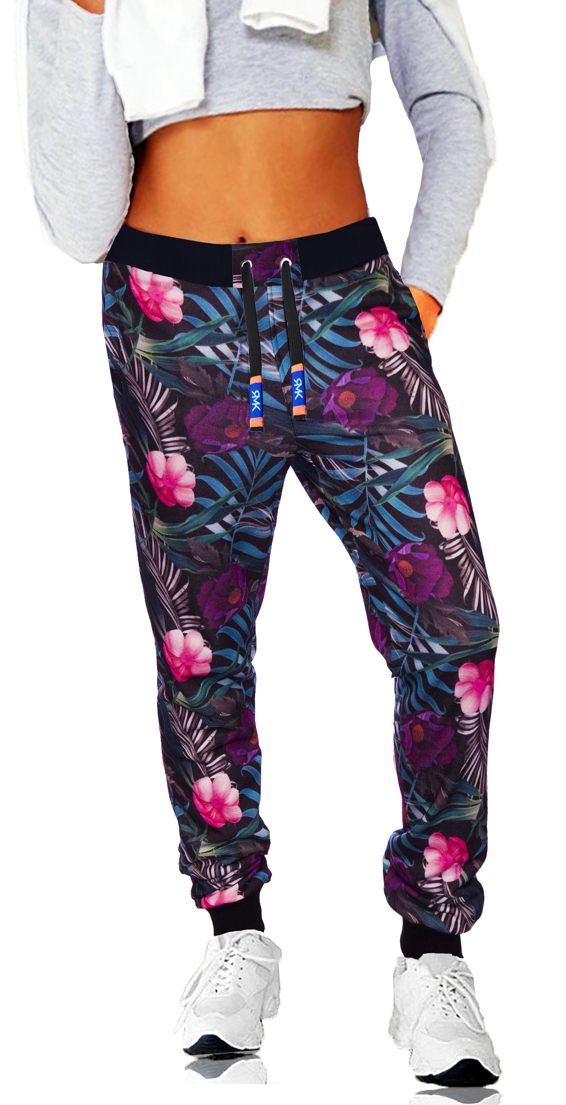 RMK Jogginghose Damen Hose Sporthose Freizeithose Blume Wald Dschungel Druck 36-56 mit Kordelzug