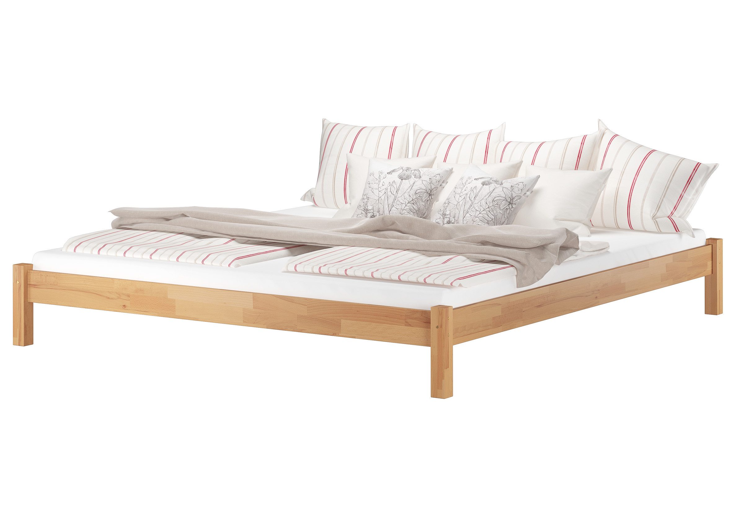 ERST-HOLZ Massivholzbett Ehebett Doppelbett Kingsize-Bett Buche Massiv 200 x 200 cm, Buche farblos lackiert