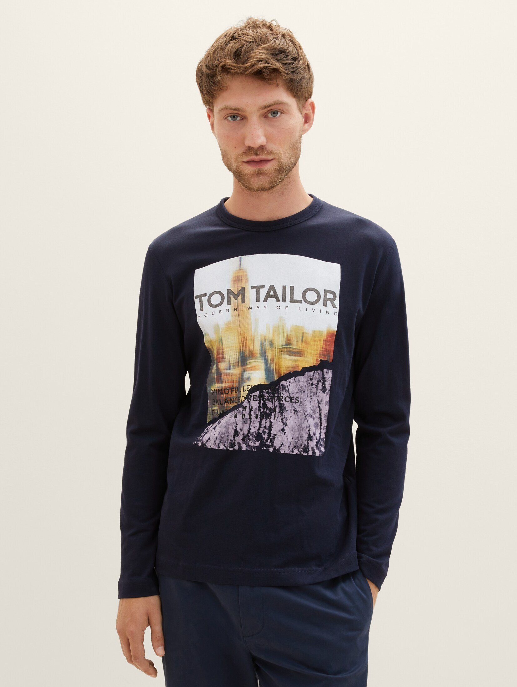 TOM TAILOR T-Shirt Langarmshirt mit Print sky captain blue