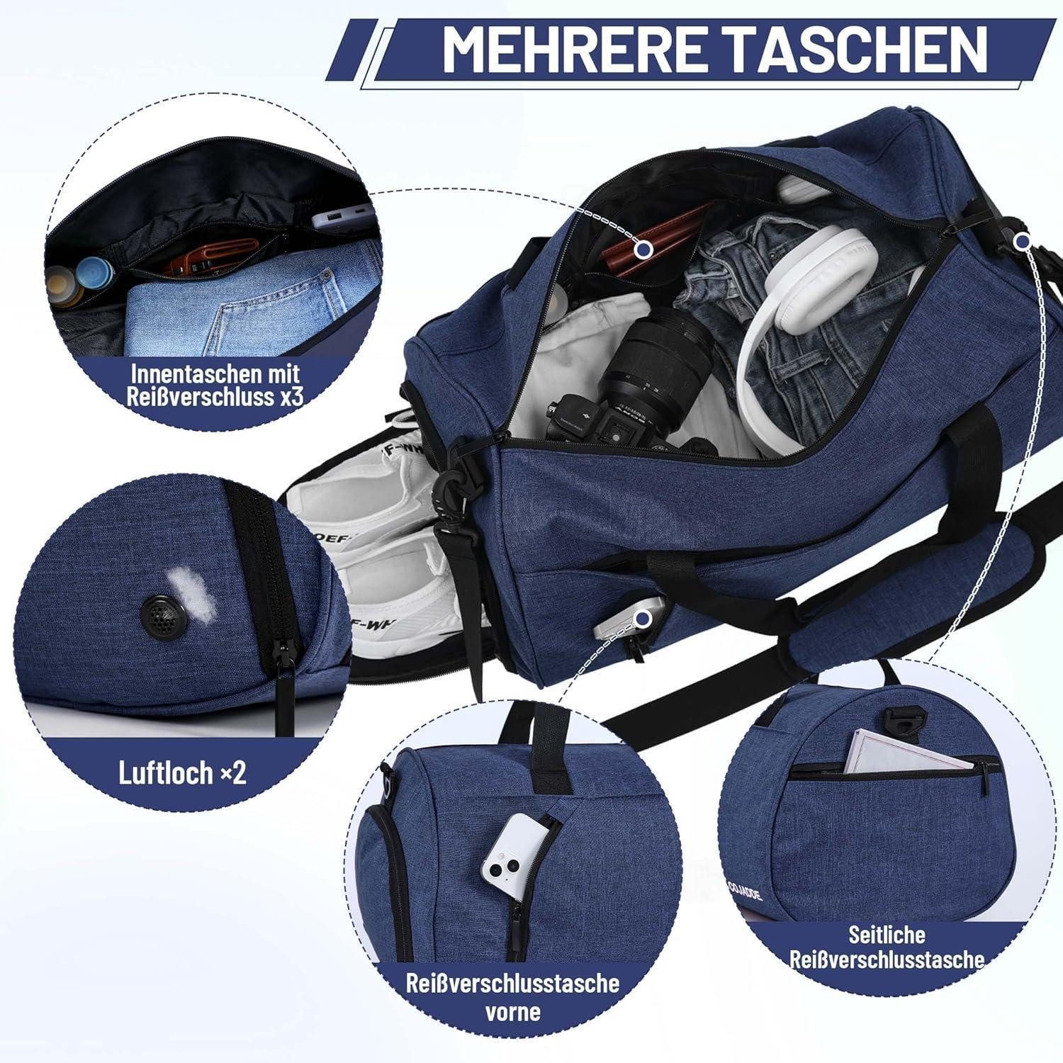 LuxusKollektion Sporttasche Sporttasche Damen Herren 35L Reisetasche mit Schuhfach Nassfach Navy