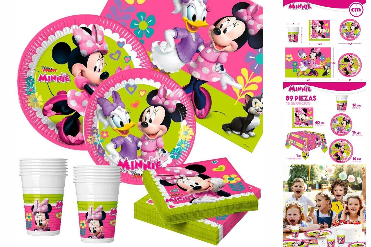 Disney Minnie Mouse Einweggeschirr-Set Set Partyartikel Minnie Mouse Happy Deluxe 89 Stücke 16