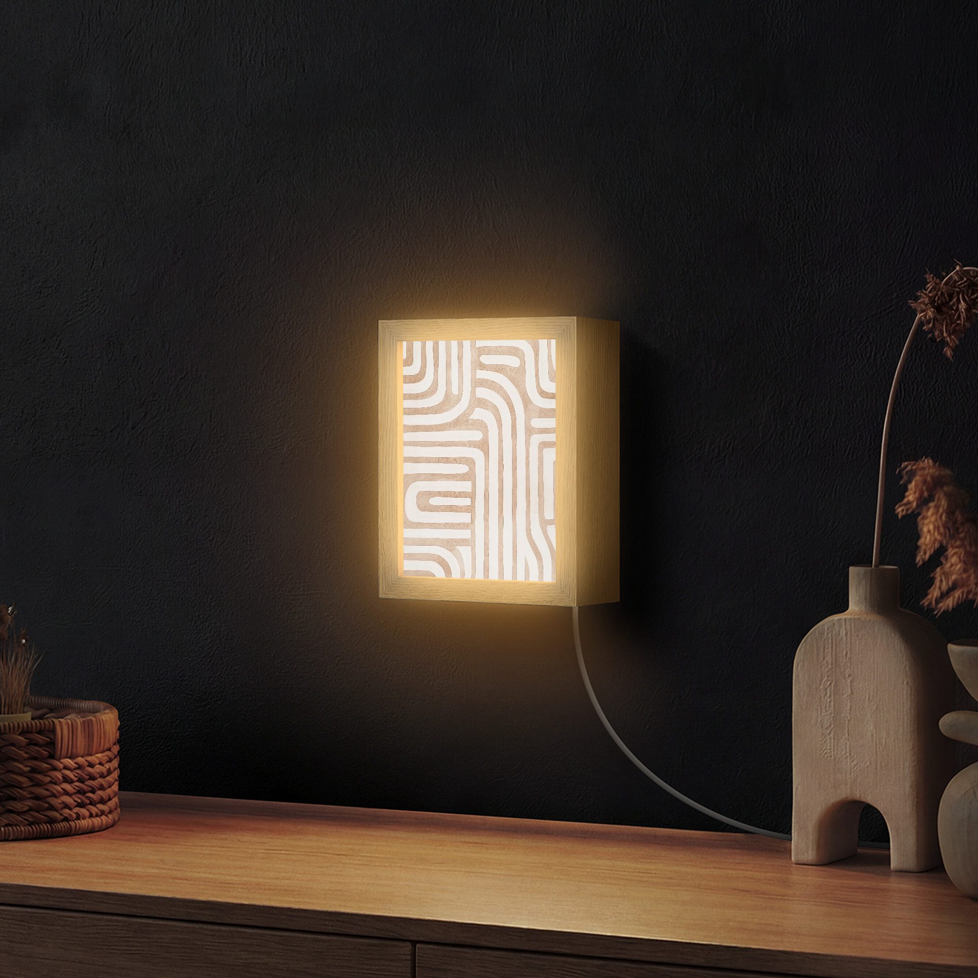 OnlyWow Wandleuchte Lightbox Erdtöne - Labyrinth-Muster, Dimmbar, Farbwechsel, LED, Warmweiß, Kaltweiß, Neutralweiß Einstellbar, Wandlampe Innen, Dimmbar, mit Kabel, LED, Beleuchtung, Wohnzimmer