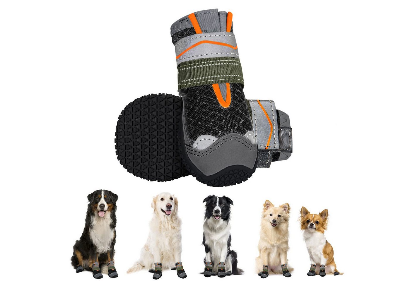 Ledander Pfotenschutz Hundeschuhe Pfotenschutz, 4 Stück atmungsaktiv mit Rutschfester, reflektierendem Klettverschluss für kleine, mittlere und große Hunde