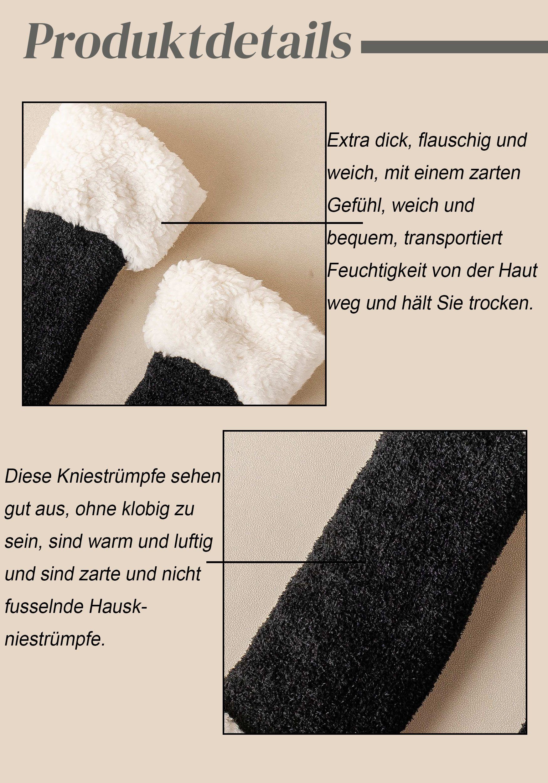 MAGICSHE Stulpensocken 2 Paare Verdicken Sockenbezug (2-Paar) Wärmer Kniewolle Lammkashmere Schwarz aus