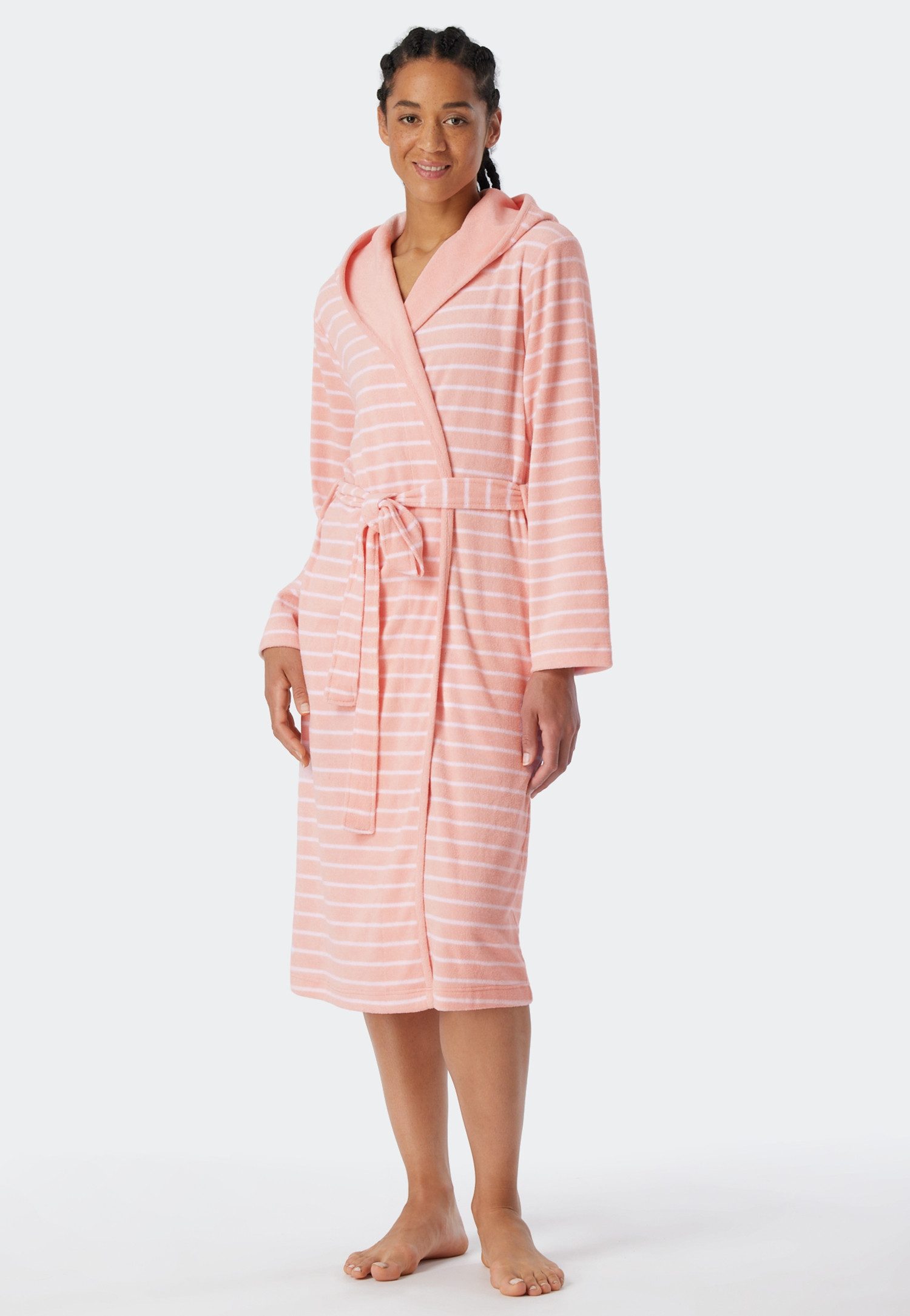 Schiesser Bademantel Feather Terry, Midilänge, Baumwoll-Mix, Kapuze, Gürtel günstig online kaufen