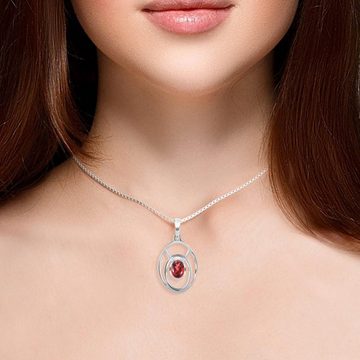 Limana Silberkette Damen Kette echter Granat Stein mit Anhänger 925 Sterling Silber (inkl. Herz Geschenkdose), roter Edelstein Geschenk Idee Geschenkidee Halskette Frauen