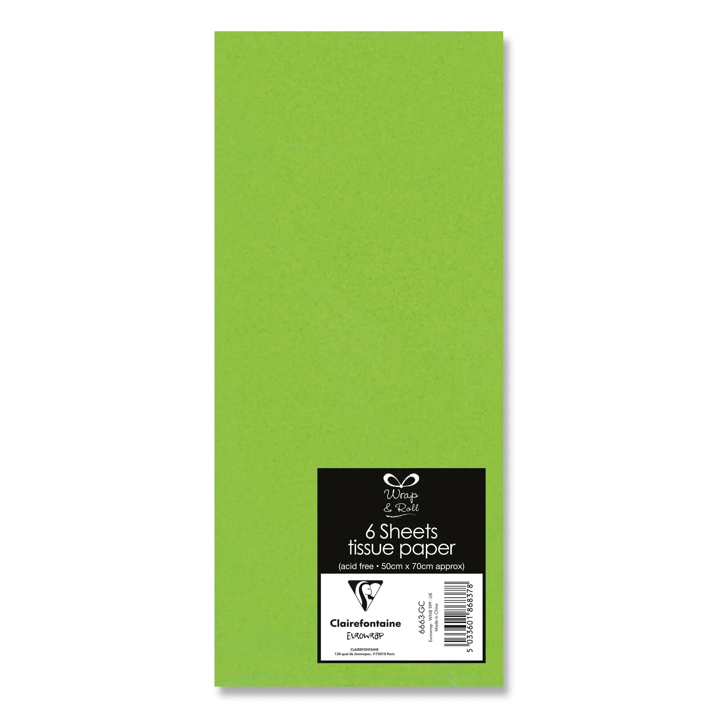 CLAIREFONTAINE Seidenpapier 12x Seidenpapier, Packung mit 6 Blatt 50x70 cm, grün Grün 6663-GC, TISSUE & SHRED
